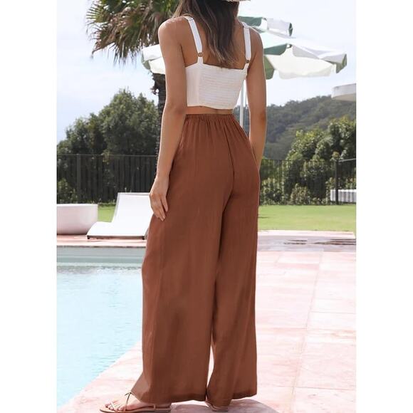 NWT ~ Women's Rust Flowy Palazzo Pants ~ Pockets & Wide Leg ~ Plus Size 2X - Picture 3 of 4